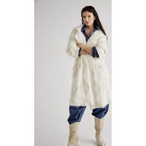 Free People David Cardigan Cardi Jacket Soft Faux Fur Longline Ivory S NWT $398